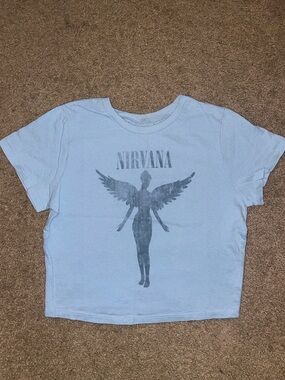 NIRVANA Light Blue Women’s Crop Graphic Tee